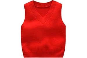 Yishengwan Kinder Jungen Pullunder V-Ausschnitt Strickweste Unifarbene Gestrickte Weste Ärmellos Strickpullover