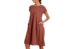 DASFSAGH 2024 Nuevo Vestido Verano Cuello Redondo para Mujeres Casual Y CóModo AlgodóN De Manga Corta Bolsillo Falda Playa Vestidos Verano Mujer 2024 Largos Elegantes Vestidos De Boda Invitada Vacaciones