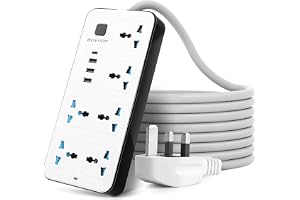 Baytion A38, 3U 6 Power Socket,Universal Electric Extension Cord with 1 Type-C Port,Extension Cords with 6Gang |3USB Ports,1.88 Meters Extenstion Power Cables for Home,Kitchen and Office(White)