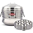 PANCA Stainless Steel Idli Maker 21 Cavity Big Size Idli Cooker 3 Plate,Idli Panai Steamer Premium (21 Idli, 3 Plate)
