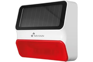 Nivian–Sirena inalámbrica con alimentación solar compatible con alarma Nivian–Apta exterior– Alerta lumínica y sonora de 100dB–Incluye batería de respaldo-Fácil instalación sin necesidad de cables