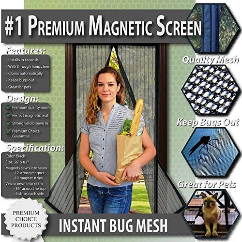 Premium Magnetic Instant Screen Door-KEEP BUGS OUT Lets Fresh Air In. No more Mosquitoes or Flying Insects.Bug Mesh with Full-Frame Seal, Hands-Free Auto Shut Curtain (Fits Doors UP TO 81 x 208cm MAX)