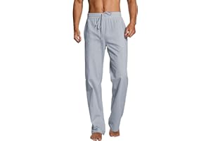 Generisch Herren-Leinenhose, leicht, locker, einfarbig, einfach, lässig, Yogahose Loose Fit Freizeithose Sommer Hose Herren DüNn Lang Strandhose Herren Lang 3XL