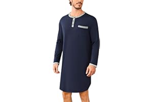 Uniexcosm Hauts de Pyjama pour Hommes, Chemise de Nuit à Manches Longues et col Rond avec Boutons, pour Une Maison décontractée à l'hôpital