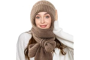 PATRICHOR Bonnets Écharpe Femme Hiver, Chaud Coupe Vent Chapeau, Bonnet et Echarpe Femme Épais Tricoté Protéger Oreilles