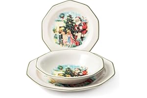 H&H Świąteczny zastawa stołowa Cheer, 18 sztuk, z motywem morskim, składa się z 6 talerzy obiadowych 26 cm, 6 talerzy do zupy 20 cm, 6 talerzy na owoce 20 cm, idealny na imprezy i pomysły na prezent