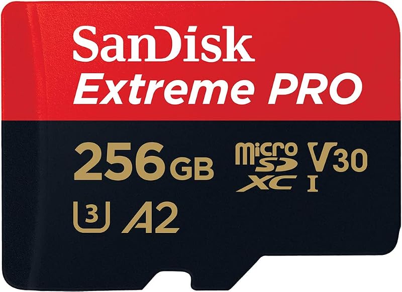 SANDISK Extreme PRO micro SD card 256GB + SD adapter (For Smartphones, Action Cams, Drones, Speeds up to 200 MB/s, A2 App Performance + RescuePro Deluxe UHS-I, Class 10, U3)