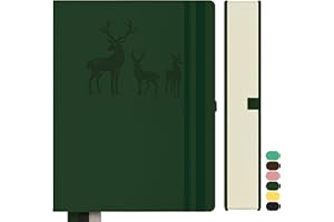 Qefuna cuaderno A4 forrado, Bullet Journal A4 grueso bloc de notas, 360 páginas, 100gsm de papel rayado para las mujeres los hombres de oficina diario de la escuela, 21.3 x 28.1cm, Verde