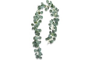 AIOR Eucalyptus Artificiel Guirlande de Feuilles Vertes, 200cm Vigne d'eucalyptus Faite à la Main Deco Interieur, Décoration Murale de Mariage, Décoration Table Noel