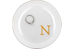 FORAGIFT A-Z Personalized Trinket Ring Dish, Ceramic Jewellery Tray for Rings Earrings Necklaces Bracelet Watch Keys, Birthday Gifts for Women Mum, Gifts for Best Friend (N)