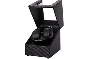 LINGFANSTORE Caja giratoria automática para Relojes de Lujo, Carcasa de Reloj con Motor silencioso Mabuchi, Funciona con Pilas o Fuente de alimentación de Piel sintética, Fibra de Carbono.,…