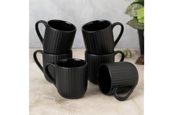 Clay Craft Fine Ceramic Linea Black Coffee Mug Set of 6, Cups for Tea & Coffee, Mug Set, Gift Set, Elegant Design for Home and Kitchen and Can Be Gifted to Your Loved Ones On Any Occassions