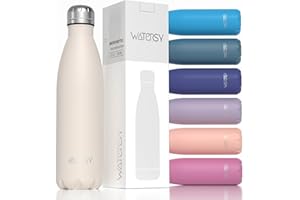 WATERSY Izolowana butelka na wodę ze stali nierdzewnej, metalowa butelka próżniowa o podwójnych ściankach utrzymuje zimno przez 24 godziny i ciepło przez 12 godzin, termiczna, metalowa, sportowa