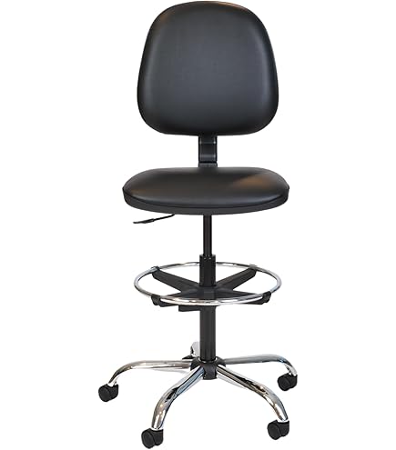 Topsit Office & More IND211 Draaibare werkstoel, bekleed en met kunstleer overtrokken, in hoogte verstelbaar en onderhoudsvriendelijk, verchroomde voetring, stabiel onderstel en poten