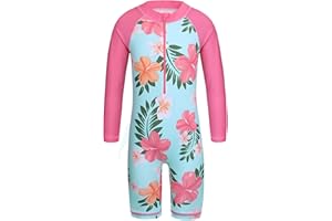 HUAANIUE Girls UPF 50+ UV One Piece Swimwear Kids Bodysuit Beachwear with Ziper Surfing Pink Swimming Children Bathing Costume 4-11 Years