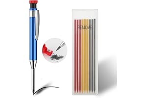 Amabro Crayons de charpentier mécaniques avec 9 recharges, crayons solides pour le travail du bois avec taille-crayon intégré, marquage des trous profonds, outils de crayon automatiques, graveur robu