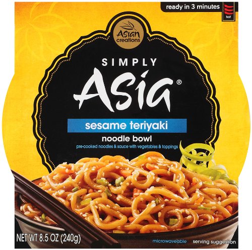 Simply Asia sesame teriyaki noodle bowl, pre-cooked asian noodles with sesame teriyaki sauce & sesame seed topping ONE 8.5 oz Microwave Bowl