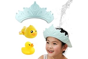 BDSHUNBF Protéger L'Oreille Et Yeux des Enfant,Visière De Douche De Bébé Bonnet Réglable,Silicone Protège,Chapeau Douche Bébé,Bain Bebe,Livré Avec Un Canard PinçAble Et Un Canard Nageur (Bleu)