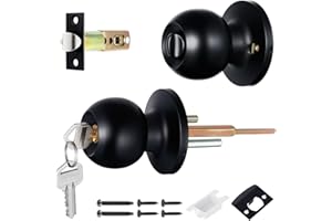 Faankiton Türknauf mit Schloss und Schlüssel - Abschließbarer Griff für Home und Büro, Rundes Kugelschloss aus Edelstahl mit Kugel (Schwarz)