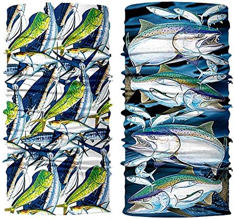Multifunctional 3D Headwear Bandanas Magic Scarf Elastic Tube Mask Seamless Neckwarmer Headband Balaclava with UV Resistance for Sport Outdoor 2 Pack (Fishing 1#)