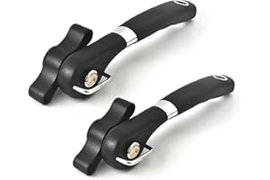 Weskjer Ouvre-boîte Manuel, Design Ergonomique Antidérapant avec Coupe Latérale Lisse, Découpe Latérale/évite Les Bords Coupants ou Dentelés, Noir, 2 Pack