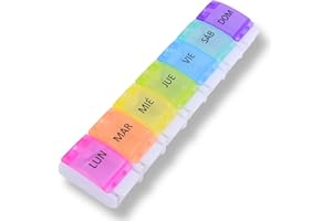 MEDIPILL - Pastillero semanal español | Una pieza - 7 días/7 compartimentos | Pastillero semanal | Caja de medicamentos con botones | MED-S7B-BA-E