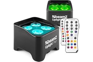 BeamZ BBP90 Wireless Uplighters Package with 2X Battery Powered RGB-UV LED PAR Lights, Rechargeable Cordless Battery Wall Uplighters for Events, Venues, DJ Lighting & Portable Stage Effects