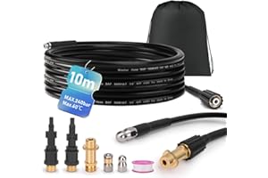Rohrreinigungsschlauch Set 10m, 240 bar inkl. 3 Adapter, 2 Düsen starr + rotierend Kompatibel mit K2, K3, K4, K5, K6, K7, LAVOR, Bosch, Parkside Hochdruckreiniger Rohrreinigungsset Hochdruckschlauch