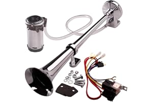 ‎FARBIN FARBIN 24 V 150 dB Train Air Horn Super Loud 18 Inch Chrome Zinc Single Trumpet Truck Air Horn Kit with Compressor and Wiring Harness for All 24 V Vehicles (24 V, Single Tube Air Horn)