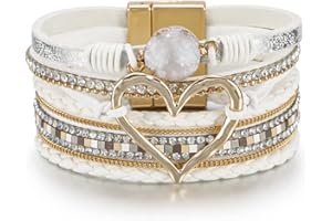 ARHZ Bracciali da Donna Bracciale Cuore Bohémien Braccialetti in Pelle Intrecciata a Strati Gioielli Regali Regali Personalizzati per le Donne(Bianco)