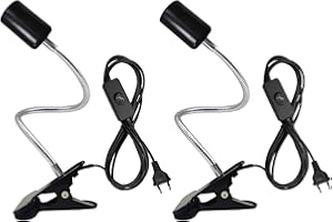 LAKONEI 2 Pezzi Portalampada E27 con Pinza 35cm Collo di Cigno in Metallo Flessibile Regolabile Lampada da Comodino a Clip con Interruttore per Camera da Letto, Lettura Notturna, Pianta Cresce