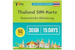 TSIM Thailand SIM-Karte 15 Tage 30GB | Lokale Nummer + CallHome | Auto-Aktivierung | 5G AIS-Netzwerk mit Tethering/Hotspot/Internet-Sharing | Kostenlose SIM-PIN inbegriffen