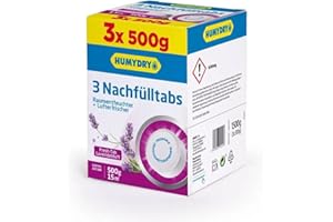 HUMYDRY Nachfüllpack TAB 3x500g mit Lavendelduft für Luftentfeuchter ohne Strom | Absorbiert zu hohe Feuchtigkeit in mittelgroße Räume wie Küche, Bad, Schlafzimmer | Beseitigt Feuchtigkeit