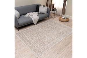 THE RUGS Montana Rug - Modern & Vintage Low Pile Area Rugs Living room, Bedroom, Kitchen, Soft Low Pile, Pet-Friendly, Easy to Clean [Vintage Cream/Beige, 200x290 cm]
