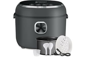 AMZCHEF Mini Cuiseur de Riz 2L Multifonctionnel pour 1-4 Personnes, Rice Cooker de Riz 400W, 7 Fonctions de Cuisson, Panier Vapeur, Préréglage et Maintien au Chaud, Pot Intérieur Antiadhésif