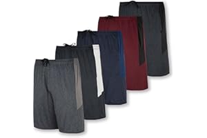 REAL ESSENTIALS 5 Pack:Men's Dry-Fit Sweat Resistant Active Athletic Performance Shorts