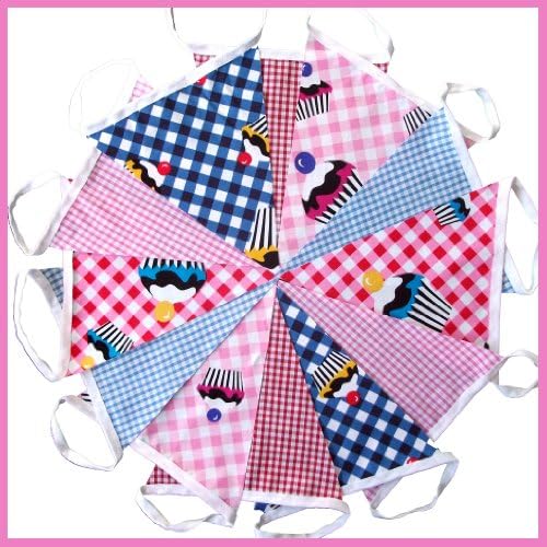 3.2 mtrs/ 12 flags gingham cupcake mix fabric bunting / banner / garland