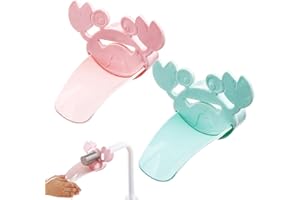 Silars Extensor de Grifo para Niños, 2pzs Grifo Extensor de Forma de Cangrejo para Niños, Grifo de Alargador Niños de Silicona de Dibujos Animados Lindo, Seguro para Lavado Manos Niños (Rosa+Verde)