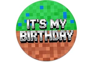 QAZIUY It’s My Birthday Badge, 2.3in Round Happy Birthday Button Green & Brown Pixel Themed Badge Pin for Boys Girls Men Women Party Celebrations Supplies