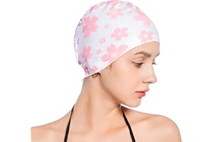 RDWESZOD Femmes Filles Silicone Bonnet de Bain, imperméable Floral imprimé Long Hair Swim Cap