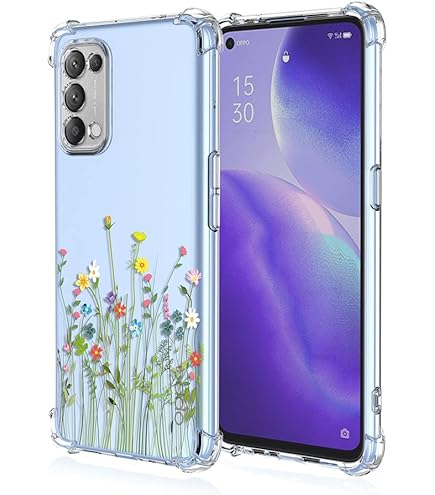 Kwmobile Crossbody Case Compatible With Oppo A74 (5G) / A54 (5G) Case Strap - Wild Flowers Lavender/Green/Transparent - View #3