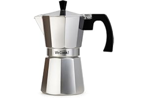 ‎WECOOK! WECOOK! Paola – Espressokocher Aluminium 3 Tassen | Geeignet für Gas-, Elektro- und Glaskeramikherde (nicht Induktion) | Sicherheitsventil | Silikondichtung | Silber