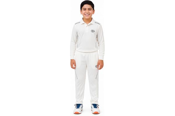 CALIGOSTLE CG Kids Cricket White Tracksuit Full Sleeve Tshirt and Lower set for Boys Cricket White Jersey, Dress, Uniform Age 8 to 14 Years