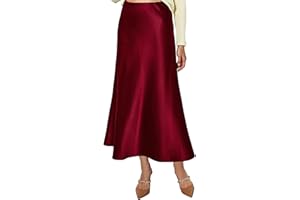 Vossmi Gonna Raso Lunga da Donna Vita Alta Elegante Elastico Gonna Satin Casual Midi Gonne A Linea Ufficio Seta Pieghe Skirt a Mezza Autunno