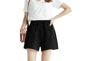 Jamron Donna Estate Traspirante Cotone Lino Pantaloncini Coulisse Elastico in Vita Shorts con Tasche