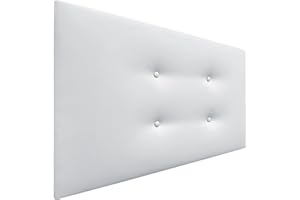 DHOME Testata in Similpelle o Tessuto AQUALINE Pro con 2 file di bottoni Testata imbottita Letto di lusso (Similpelle Bianco, 90x50cm (Letti 70/80/90))