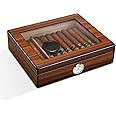 CIGARLOONG Cigar Humidor Brown 20-25 Desktop Cedar Wood Lined Cigar Storage Box with Hygrometer and Humidifier