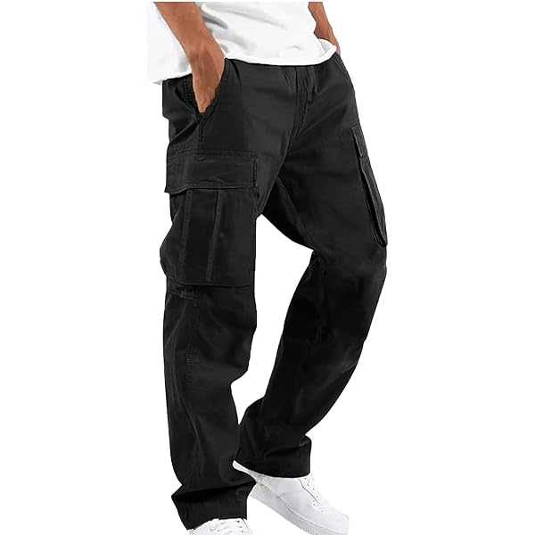 Cargohose Herren Relaxed Fit - Outdoor Hose Mit 6 Taschen & Elastischem Bund