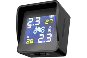 Diyeeni Système de Surveillance de la Pression des Pneus de Moto TPMS Solaire, écran LCD avec Six Modes D'alarme, étanche et pour Scooters de Moto