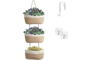 Kongming 3-Lagen Hängeorganizer Tür Organizer Leinen Wand Hängeregal aus Baumwollseil Wandorganizer Türorganizer für Badezimmer Camping (Weiß mit Hellbraun)
